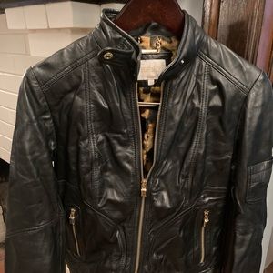 Moto-inspired Laundry black leather jacket, size S